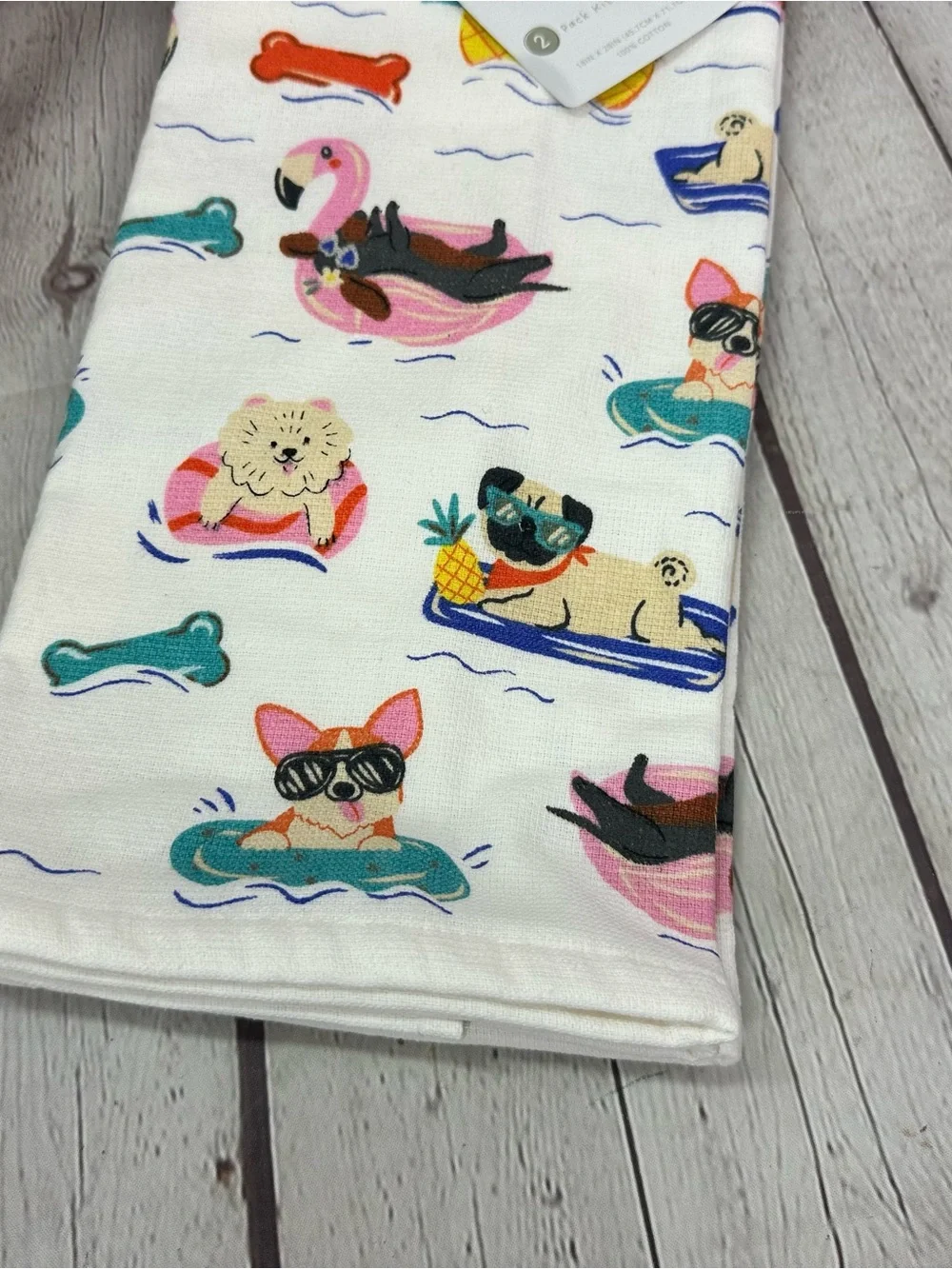 White Novelty Dog Print Kitchen Towel